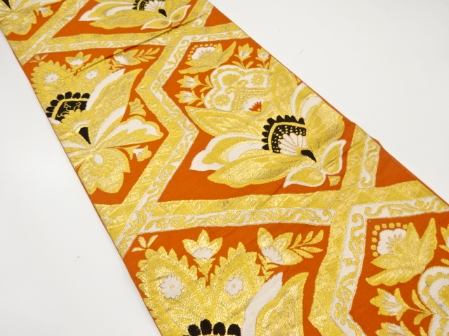 JAPANESE KIMONO / ANTIQUE FUKURO OBI / SILK / WOVEN ABSTRACT GRID